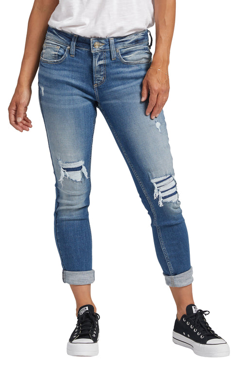 Silver Jeans Co. Women s Girlfriend Mid Rise Slim Leg Jeans Indigo 29x29